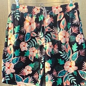 Caribbean Joe Black Floral Swim Board Shorts